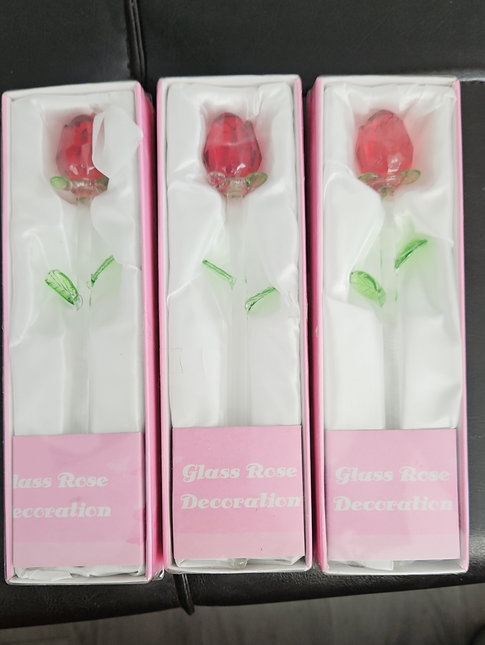 Glass Rose Decoration - Red Glass Rose with Green Stem